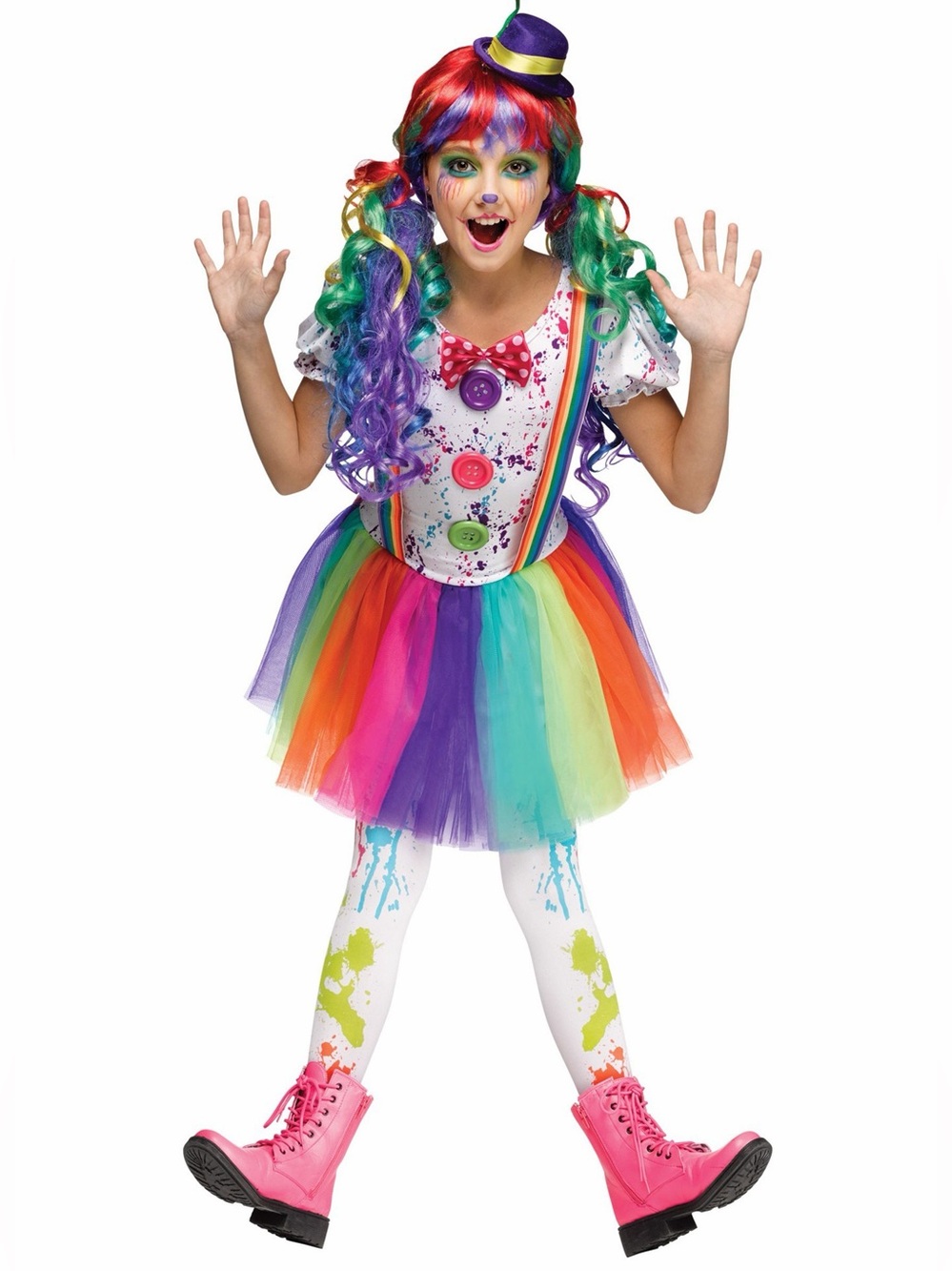 Girls Rainbow Crazy Clown Costume Neon Tutu Halloween Outfit 🎪Girl Size 8-10 NEW